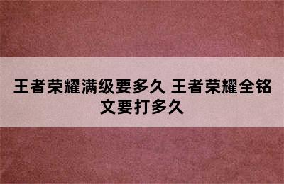 王者荣耀满级要多久 王者荣耀全铭文要打多久